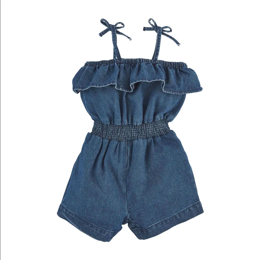 ﻿Mudpie Toddler Ruffle Denim Romper