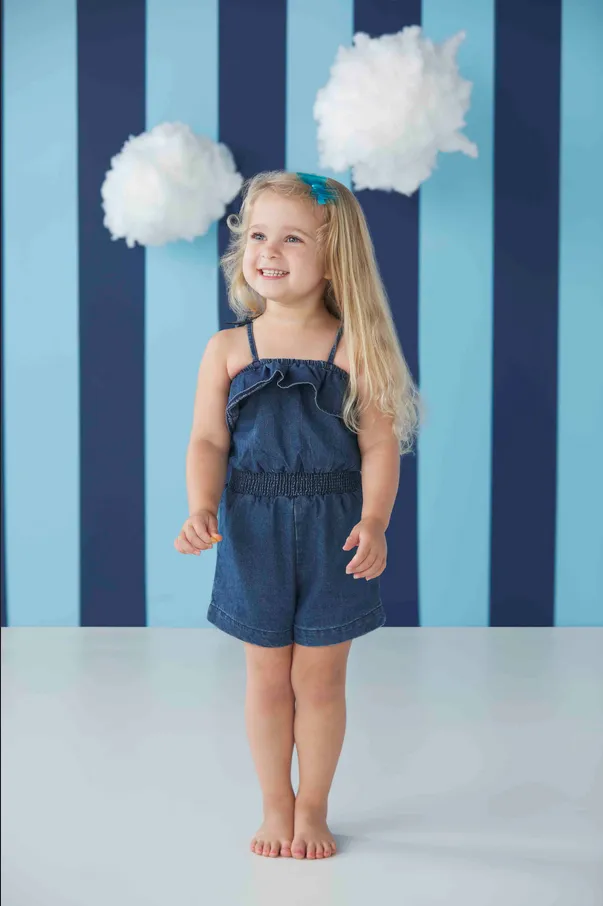 ﻿Mudpie Toddler Ruffle Denim Romper