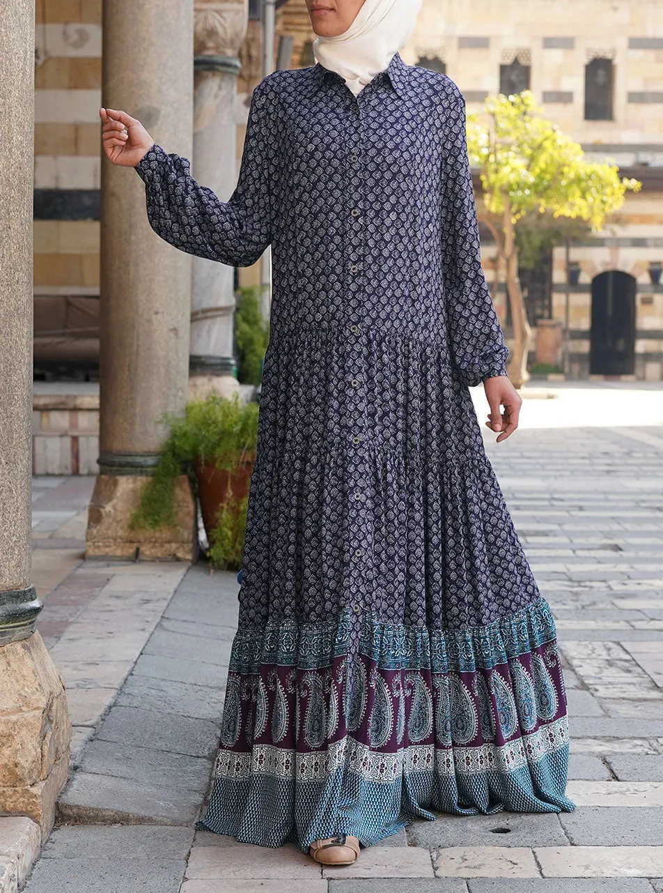 Mughal Ruffled Printed Abaya
