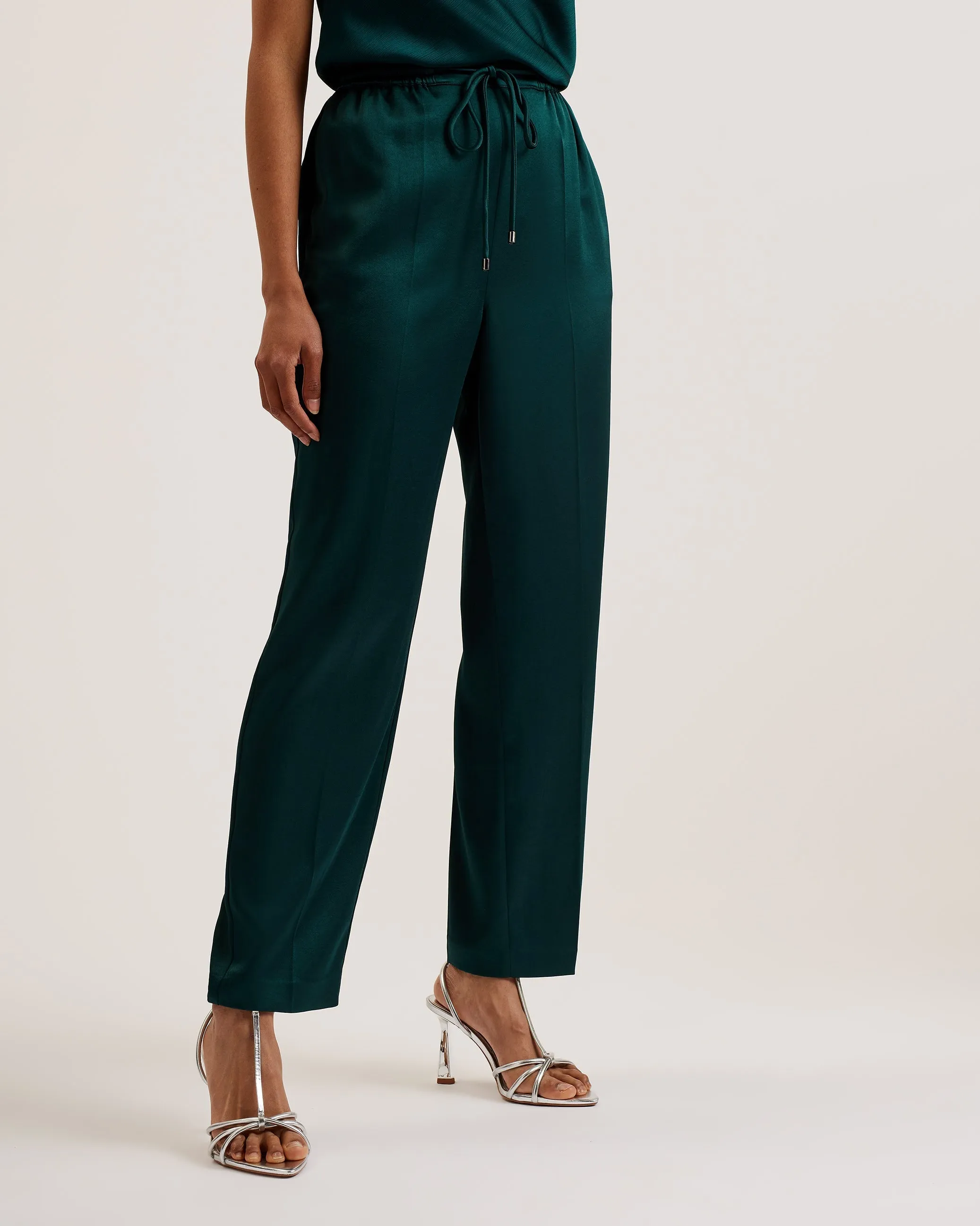 Dark Green Natori Satin Slim Fit Joggers