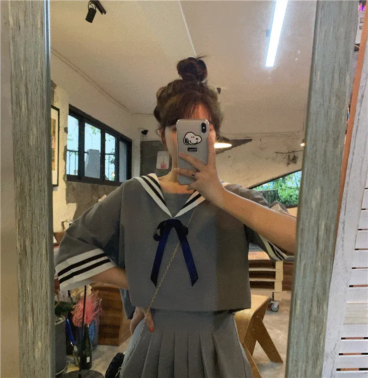 Navy Style Shirt&Pleated Skirt