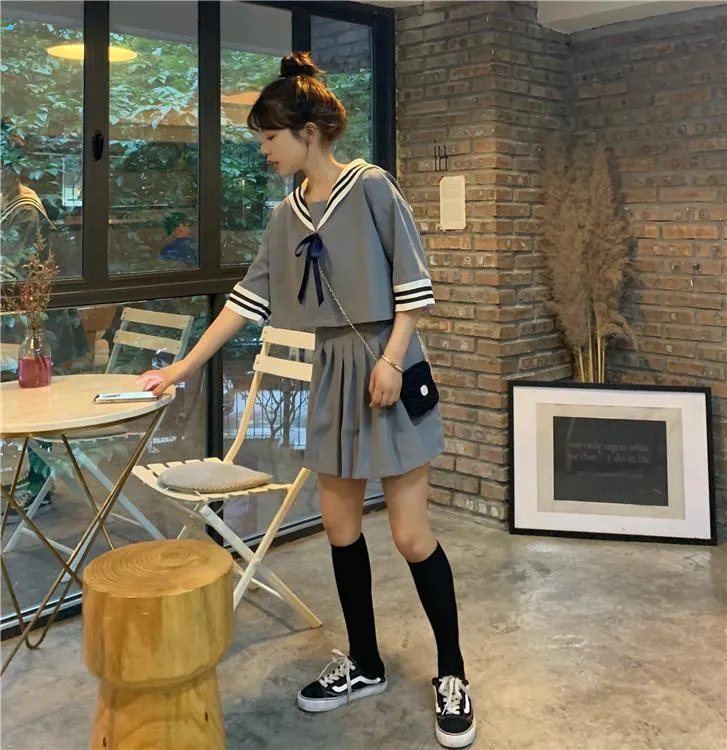 Navy Style Shirt&Pleated Skirt