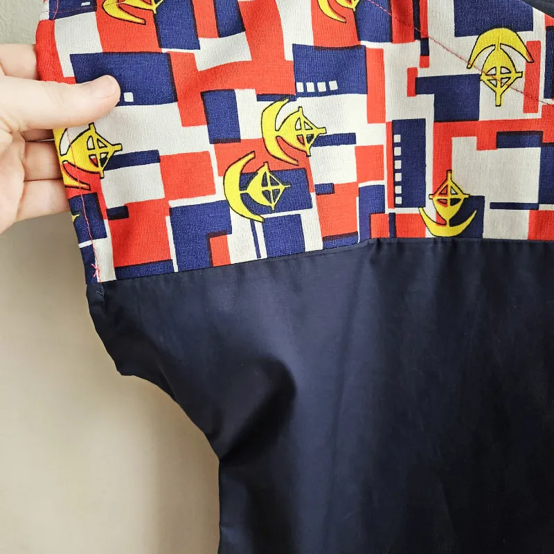 Navy Two Tone Vintage Top Nautical Geometric