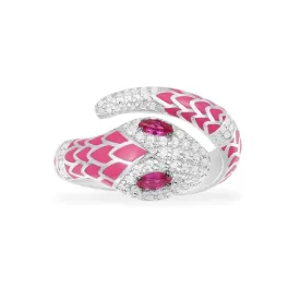 Neon Fuschia Serpent Wrap Ring - White Silver