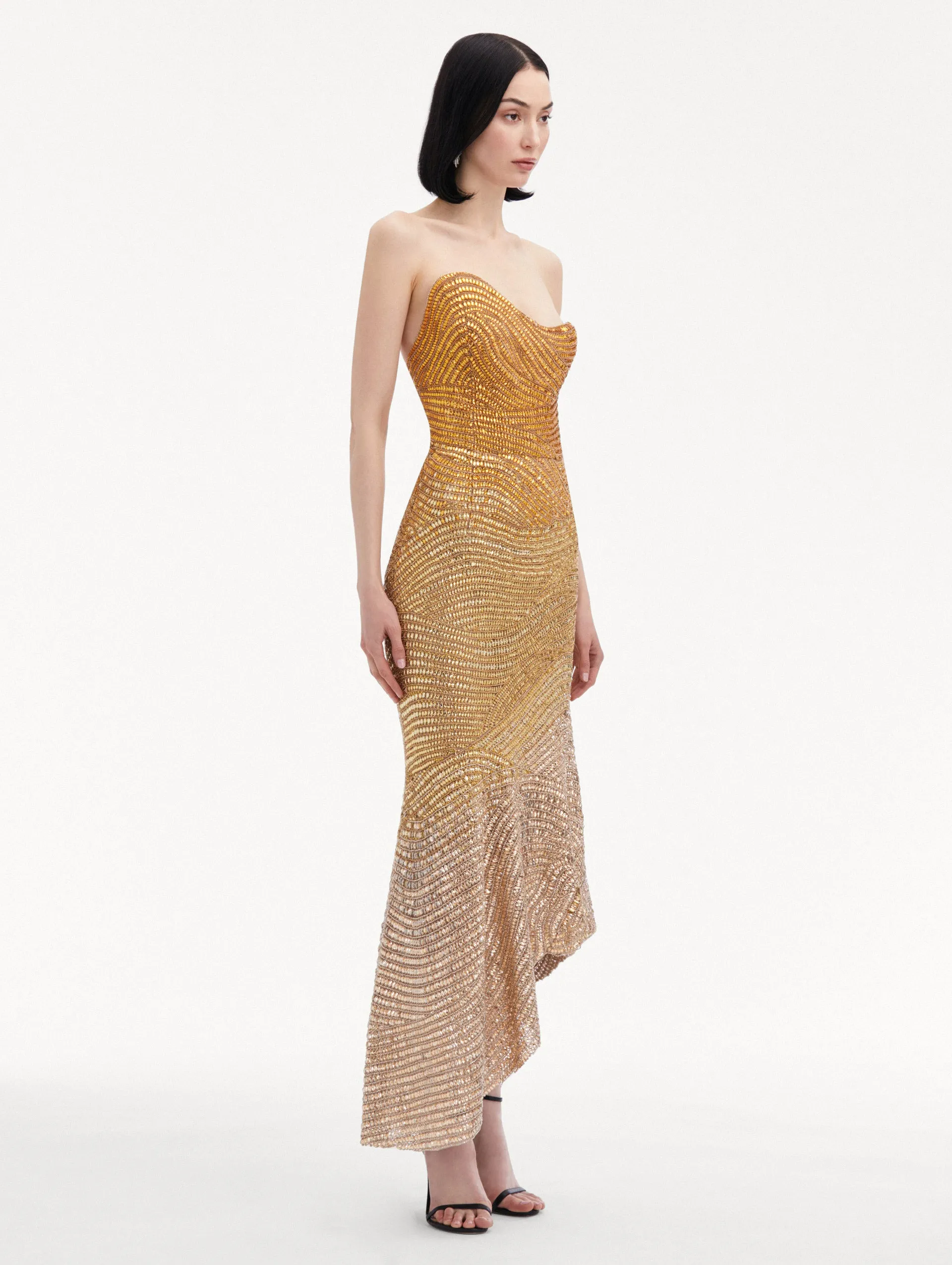 Ombré Crystal Embroidered Cocktail Dress