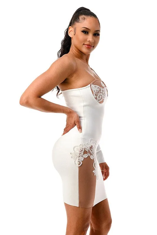 One Shoulder White Bandage Mini Dress