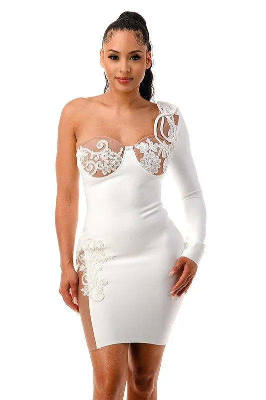 One Shoulder White Bandage Mini Dress