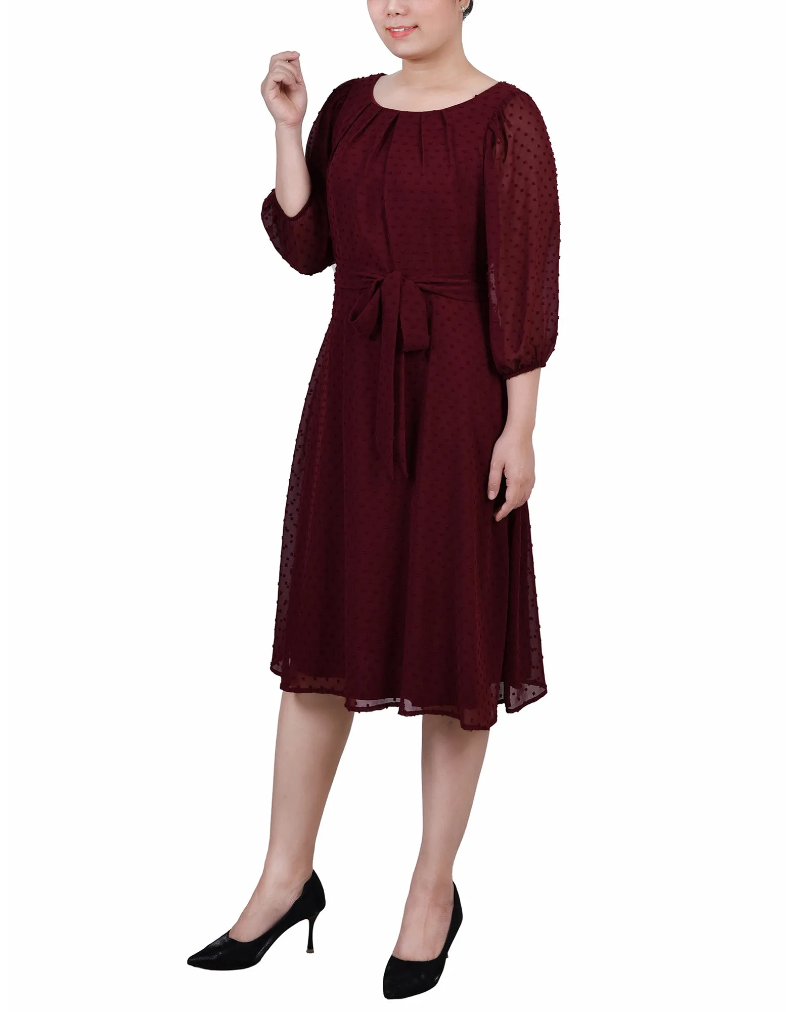 Petite 3/4 Sleeve Clip Dot Dress