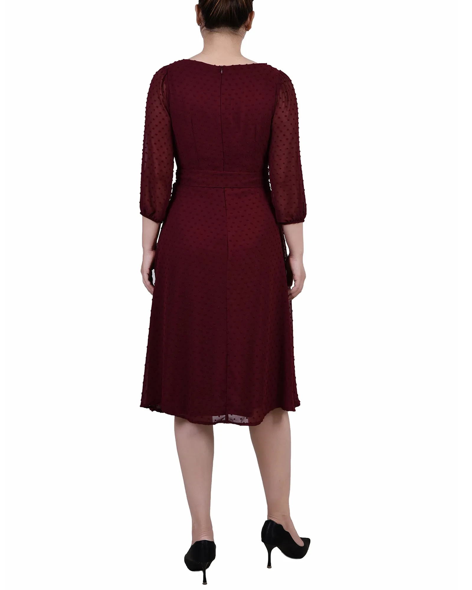 Petite 3/4 Sleeve Clip Dot Dress