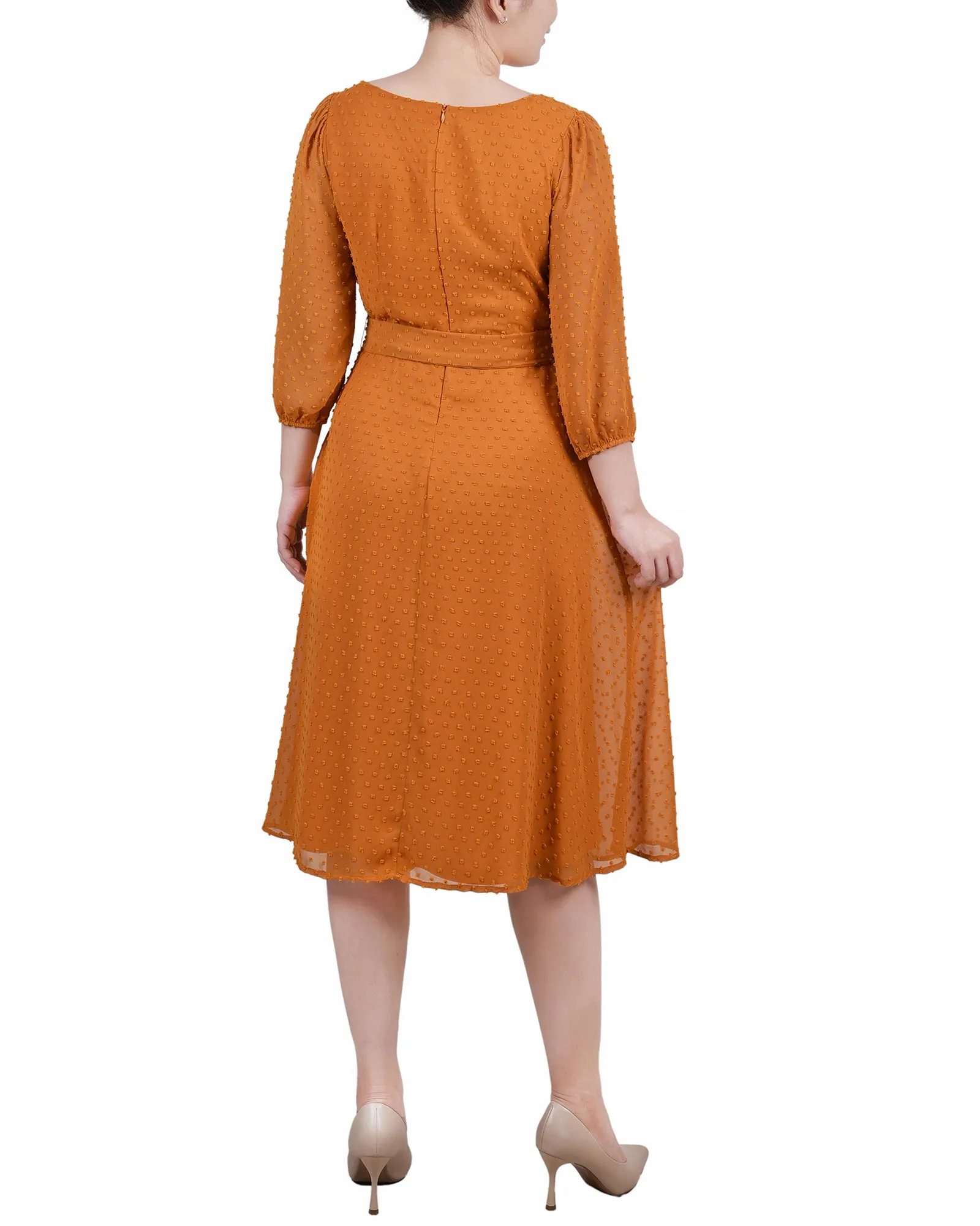 Petite 3/4 Sleeve Clip Dot Dress