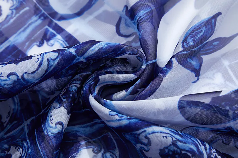 PIN GROUPS Blue And White Floral Printed Flowing Fairy Dress With Large Swing