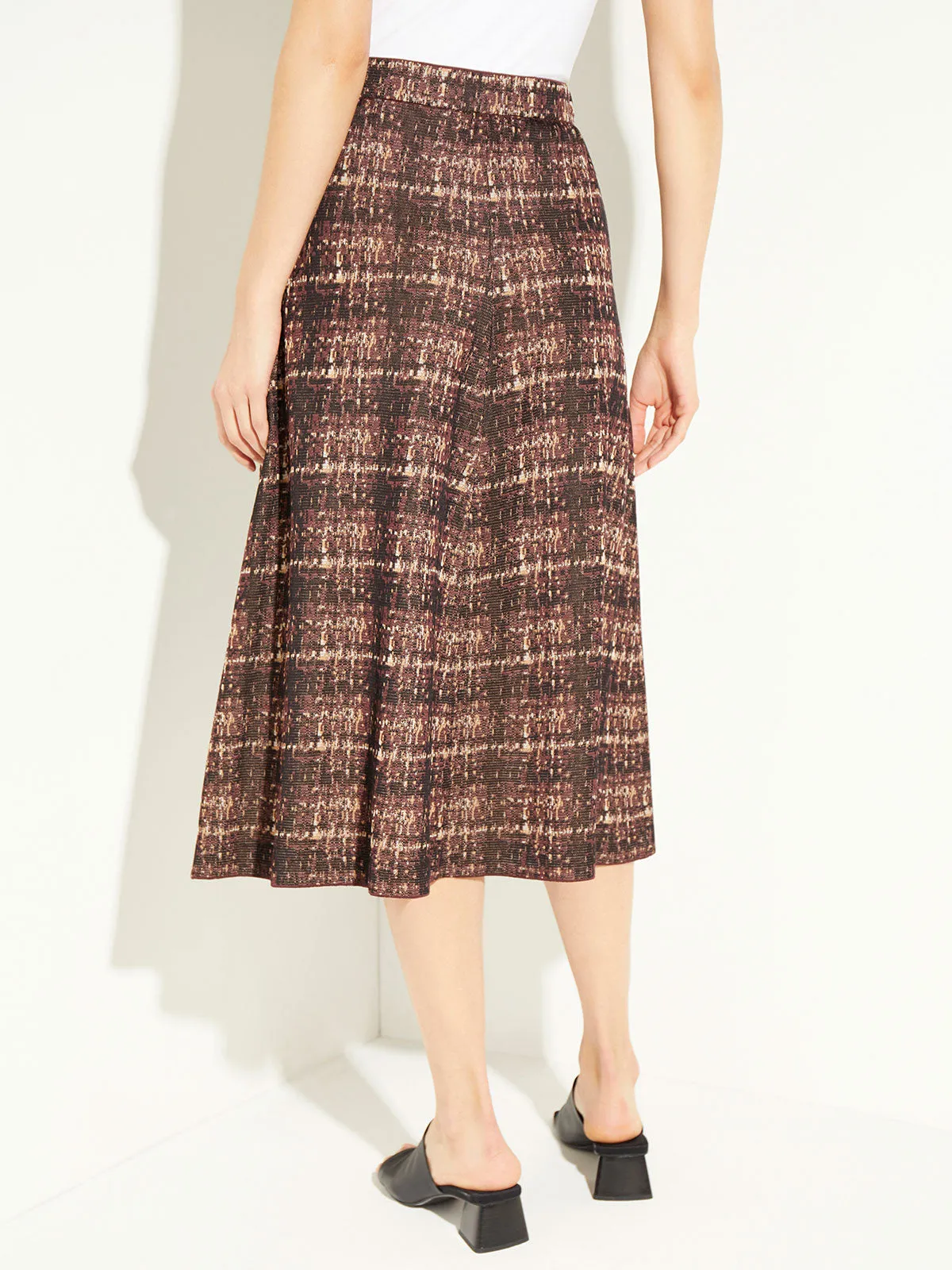 Plaid Knit A-Line Midi Skirt