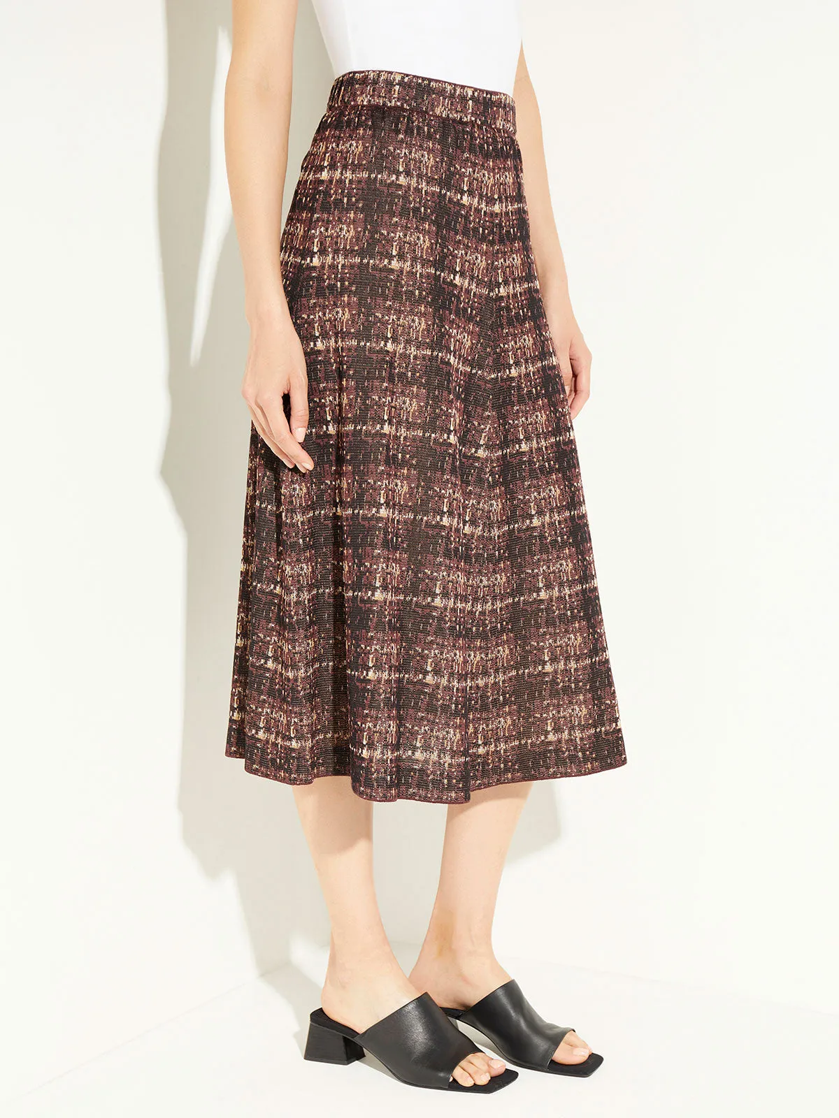 Plaid Knit A-Line Midi Skirt