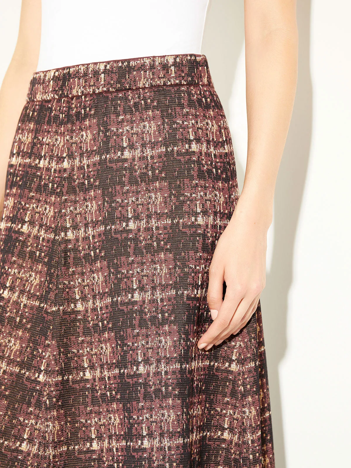 Plaid Knit A-Line Midi Skirt