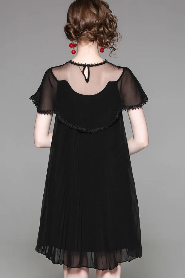Pleated A-Line Dress W/ Bead Detail