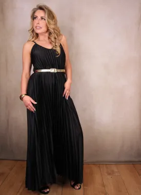 Pleated Maxi Belted Dress
