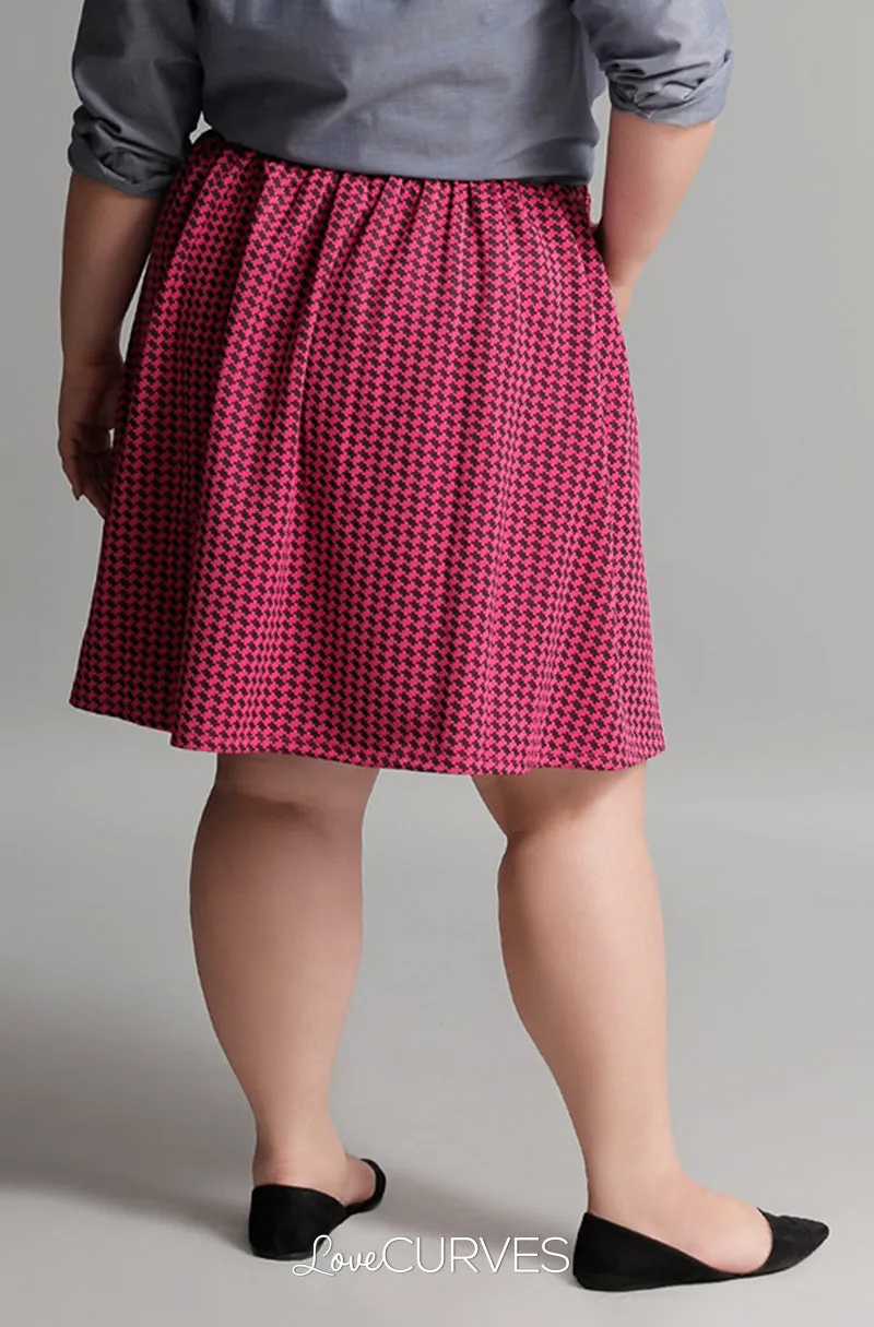 Pleated Skirt with Side Pockets and Belt - Pink Houndstooth - GRA