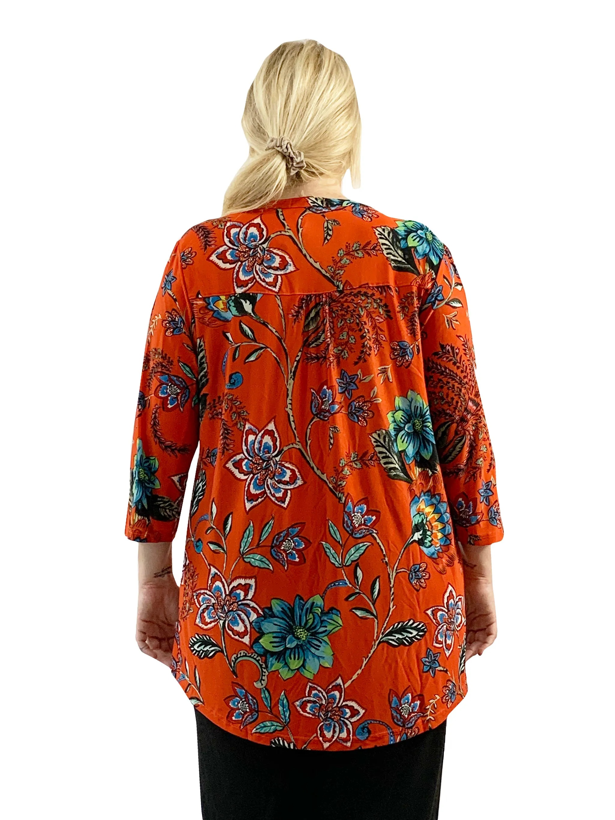 Plus Size La Cera Mandarin Floral Print Tunic