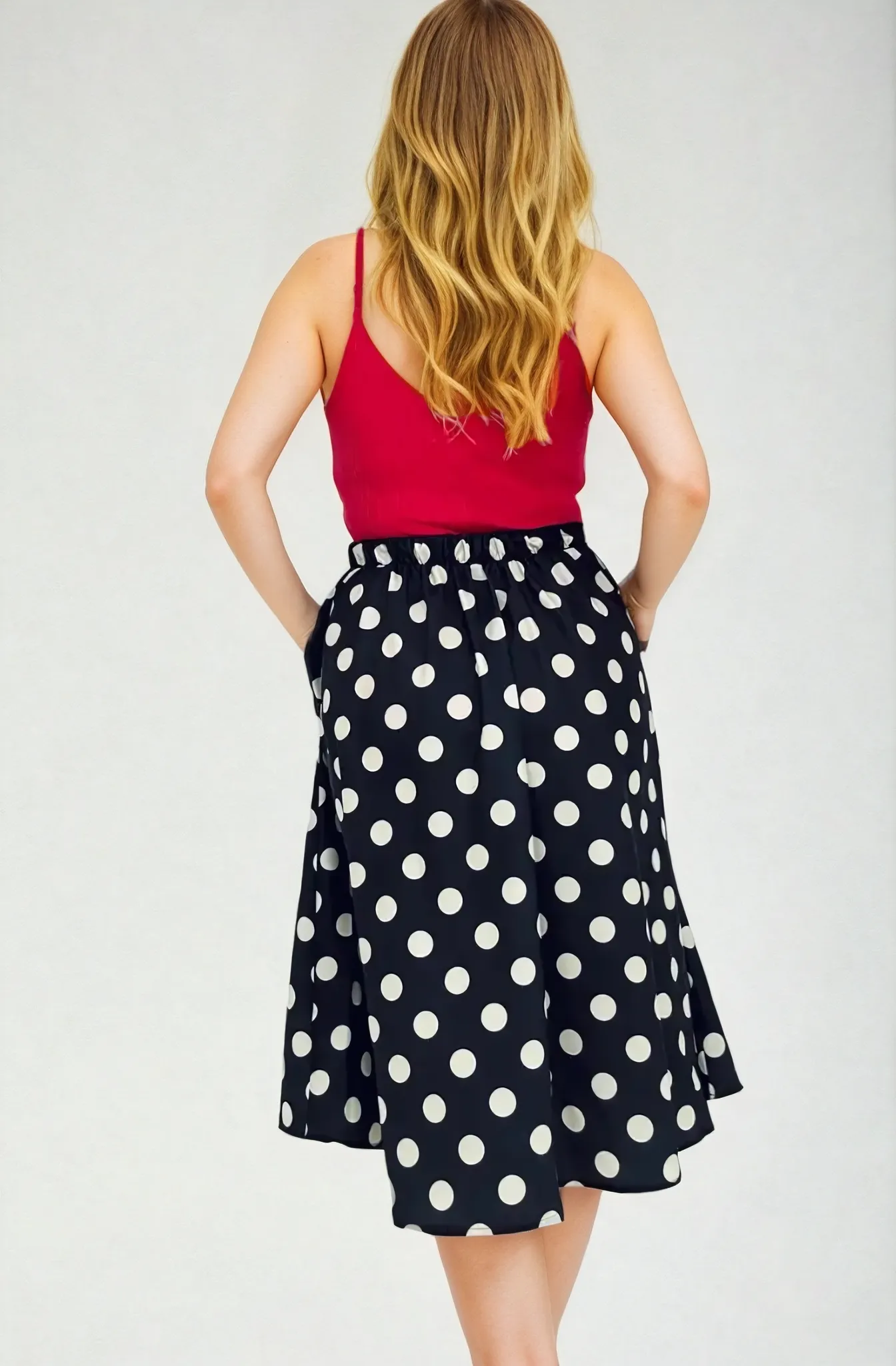 Polka Dot Pleated Midi Skirt