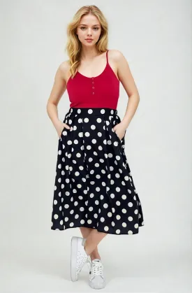 Polka Dot Pleated Midi Skirt