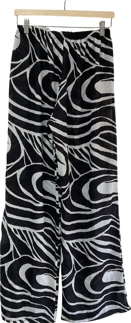 PrettyLittleThing White Black Swirl Print Woven Elasticated Waist Wide Leg Trousers UK 14
