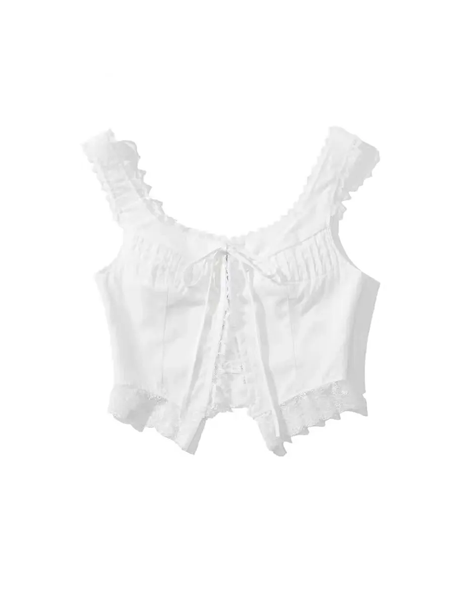 Pure Éclat French Lace Suspender Crop Top