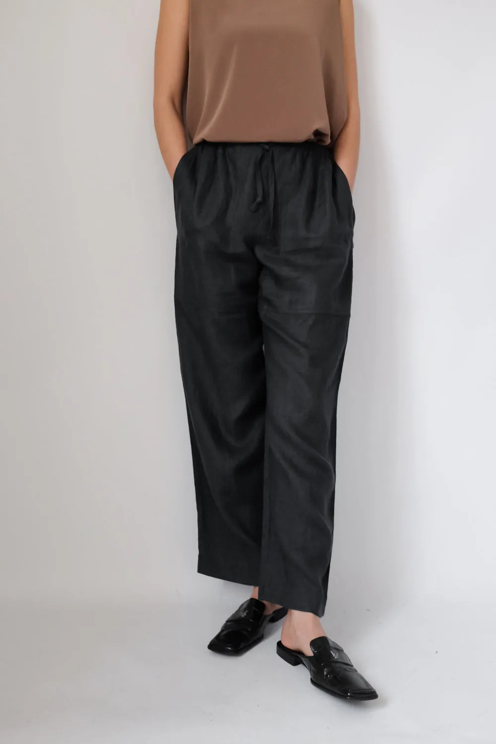 PURE LINEN WIDE LEG DRAWSTRING TROUSERS