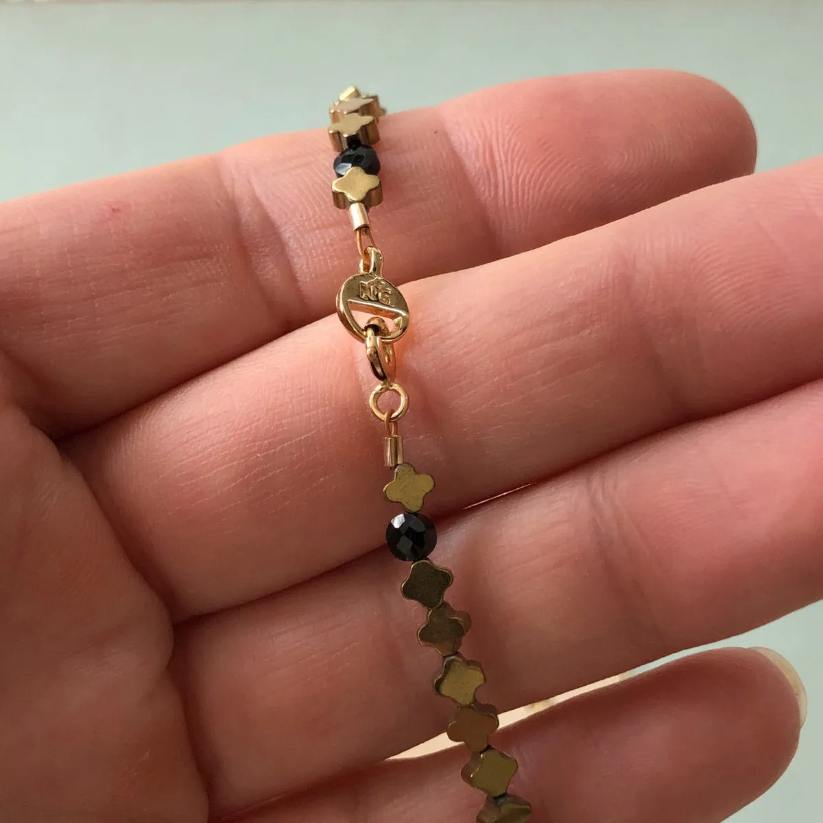 "Gold Hill" Hematite Gemstone Beaded Wrap Bracelet