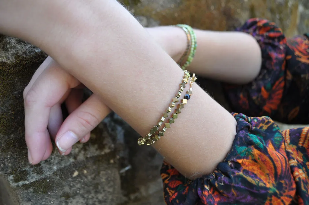 "Gold Hill" Hematite Gemstone Beaded Wrap Bracelet