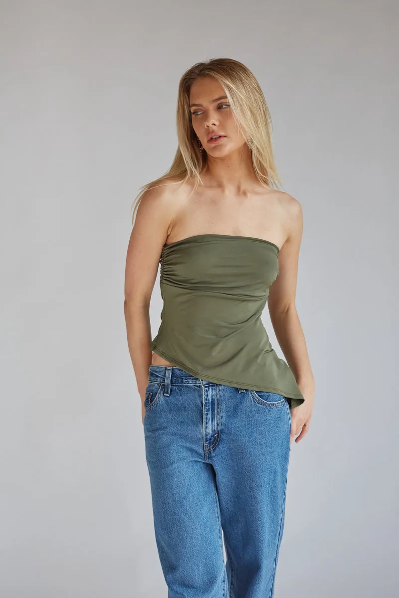 Reese Strapless Asymmetrical Hem Tube Top