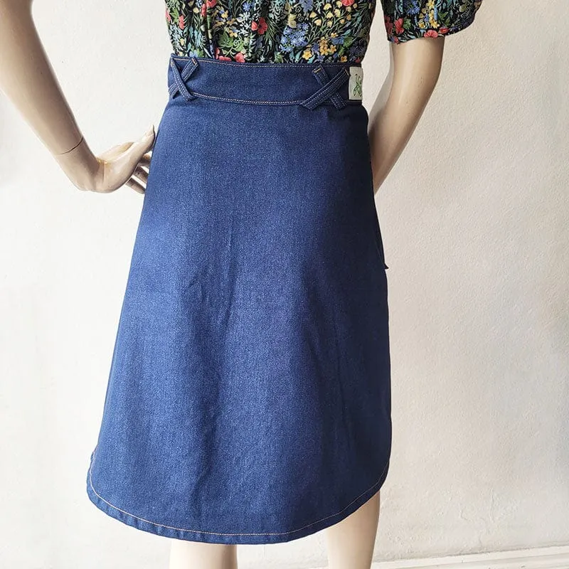 Retro Patch Pocket Denim A-Line Skirt