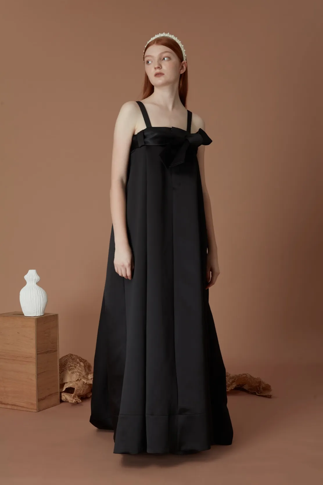 Ribbon A-line evening dress