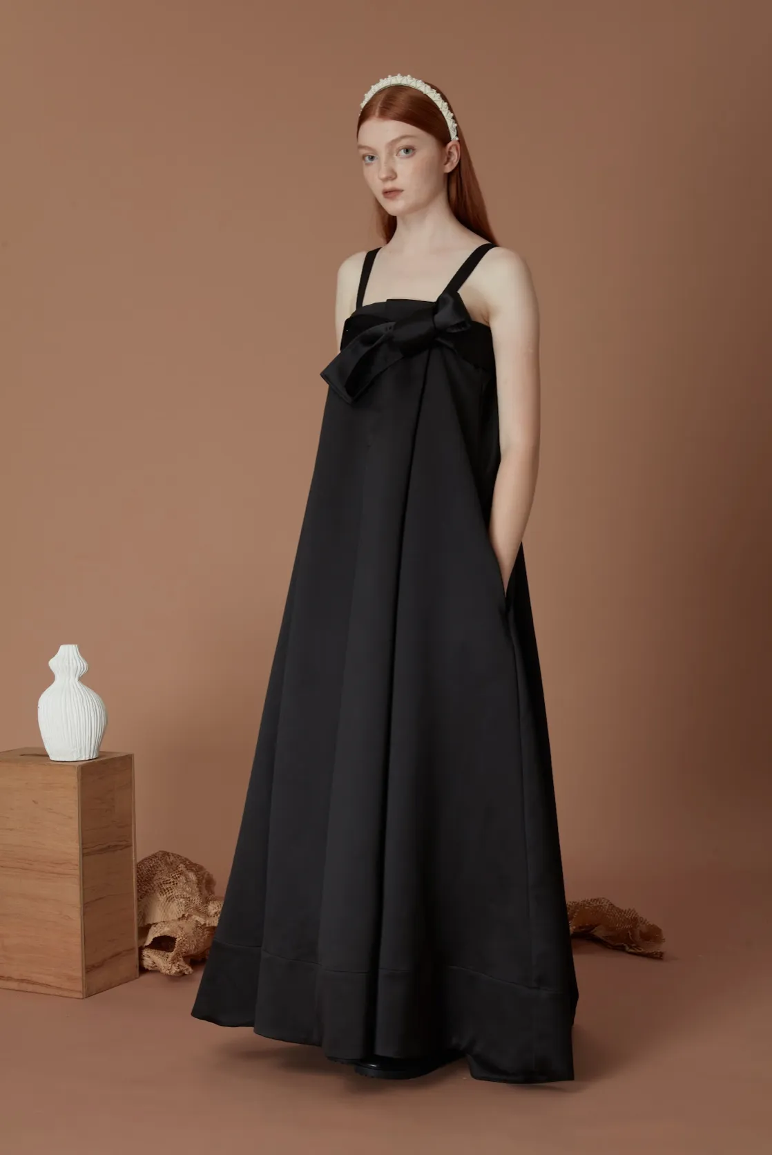 Ribbon A-line evening dress
