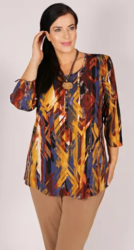 Rikki Round Neck Bracelet Length Sleeve Autumn Tones