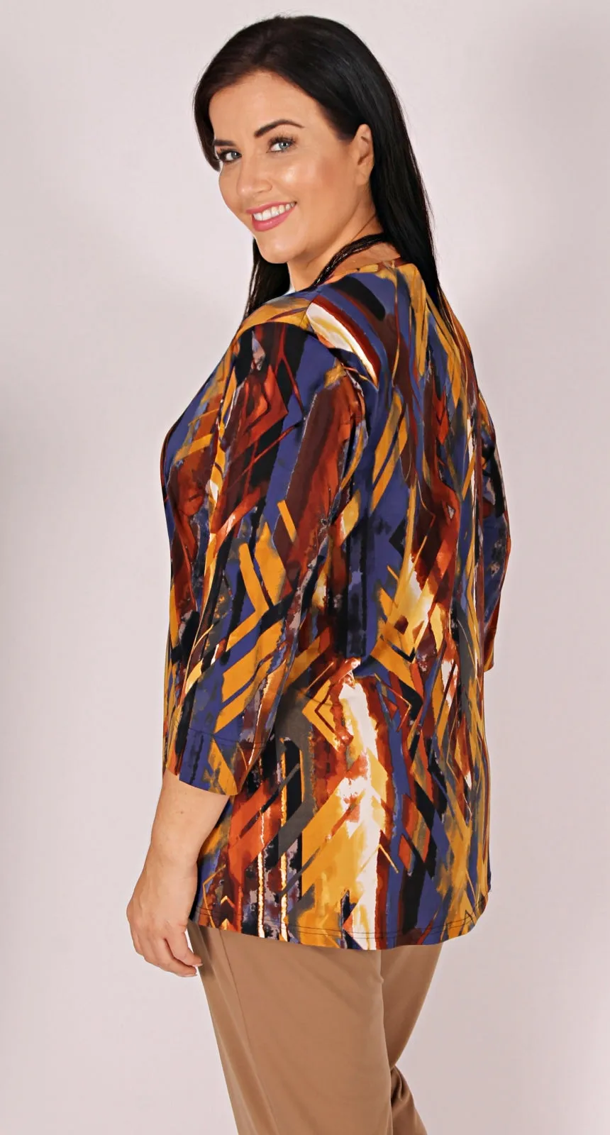 Rikki Round Neck Bracelet Length Sleeve Autumn Tones