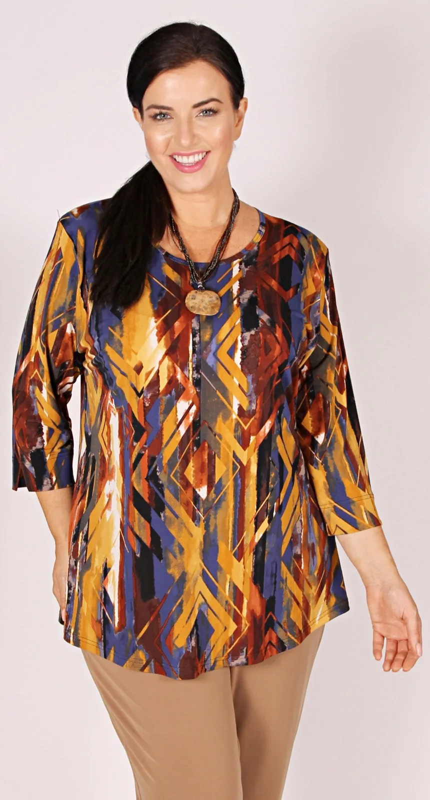 Rikki Round Neck Bracelet Length Sleeve Autumn Tones
