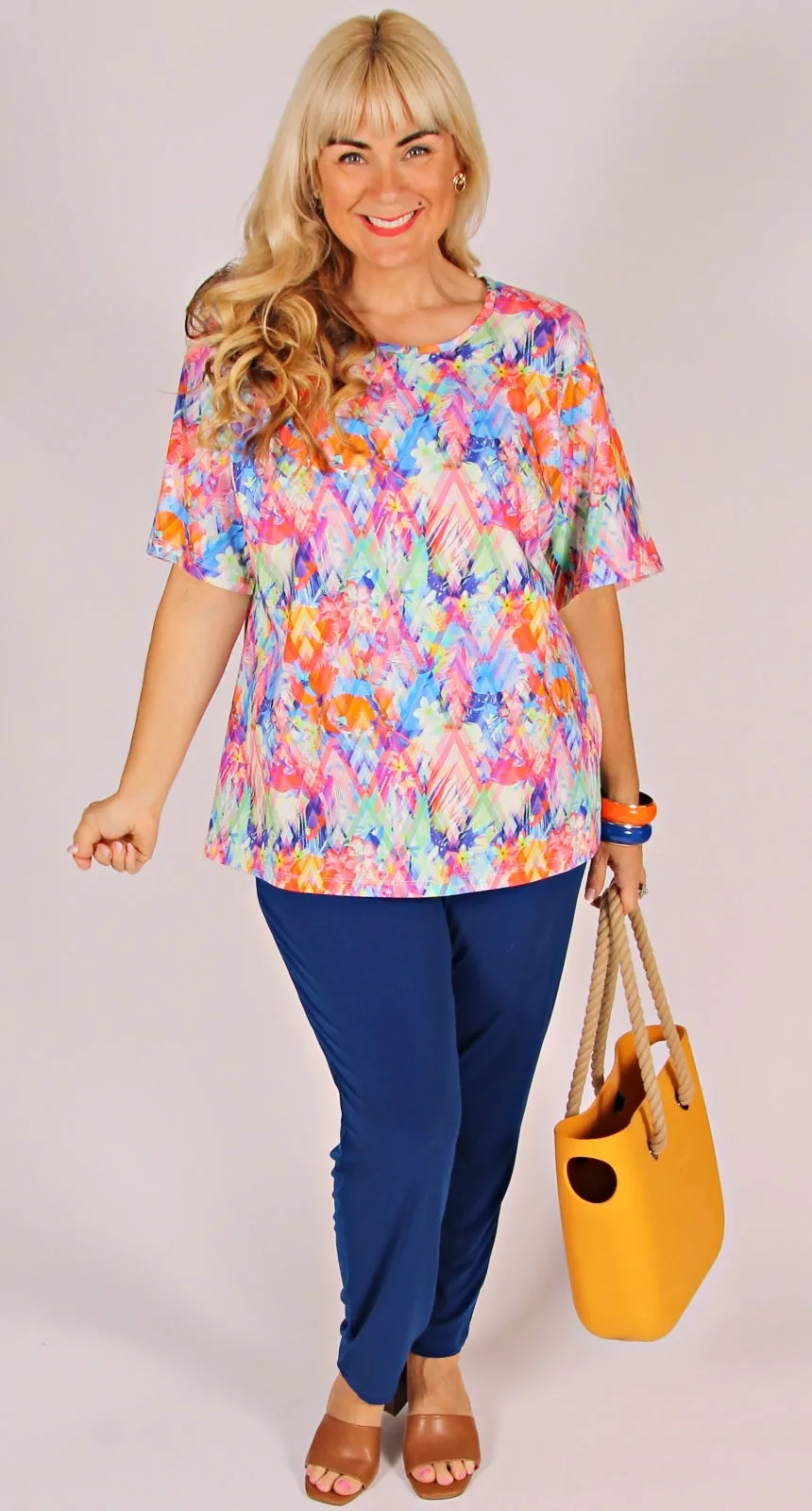 Rikki Round Neck Top Harlequin on Cotton
