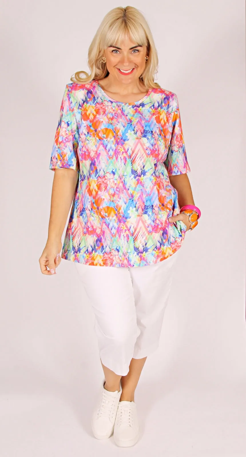 Rikki Round Neck Top Harlequin on Cotton