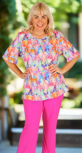 Rikki Round Neck Top Harlequin on Cotton