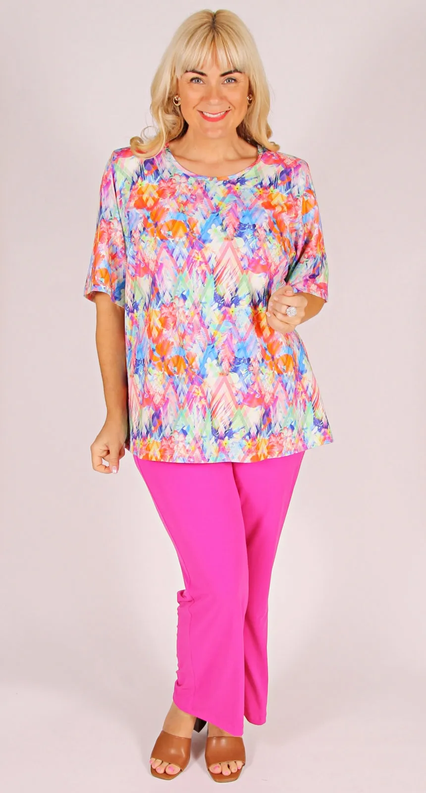 Rikki Round Neck Top Harlequin on Cotton