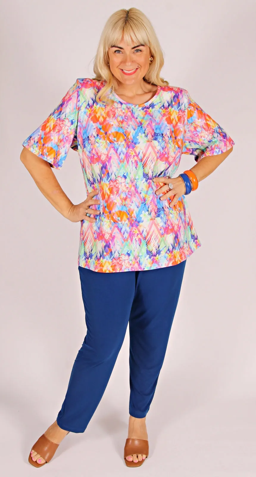 Rikki Round Neck Top Harlequin on Cotton