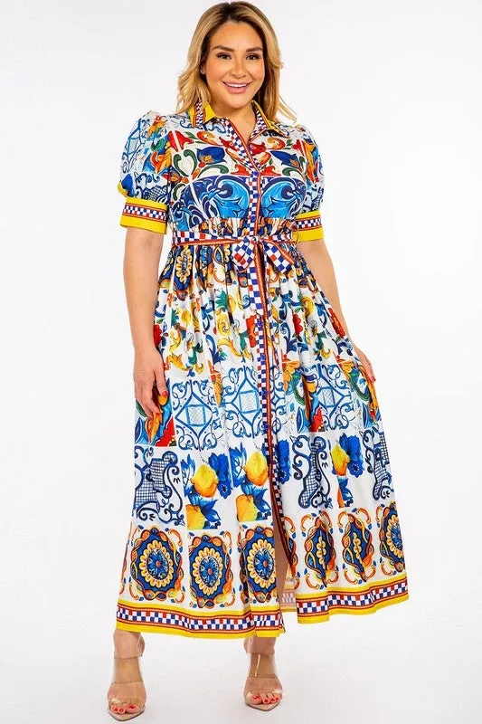 Royal Curves Mosaic Print Maxi Dress