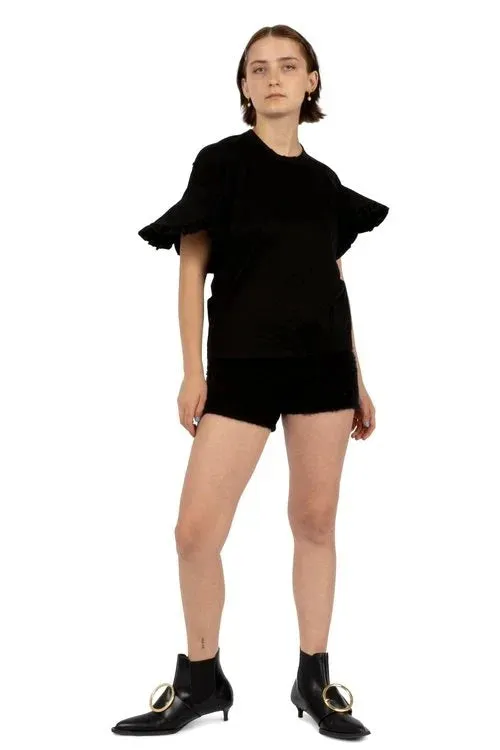 Ruffled Edges Asymmetric Sleeve Tshirt