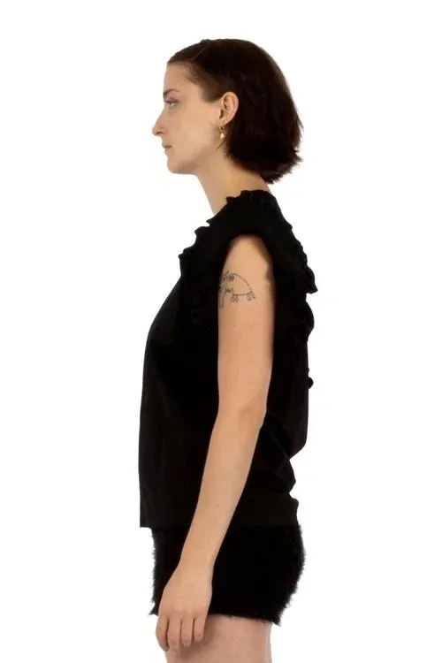 Ruffled Edges Asymmetric Sleeve Tshirt