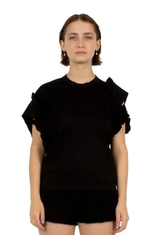 Ruffled Edges Asymmetric Sleeve Tshirt