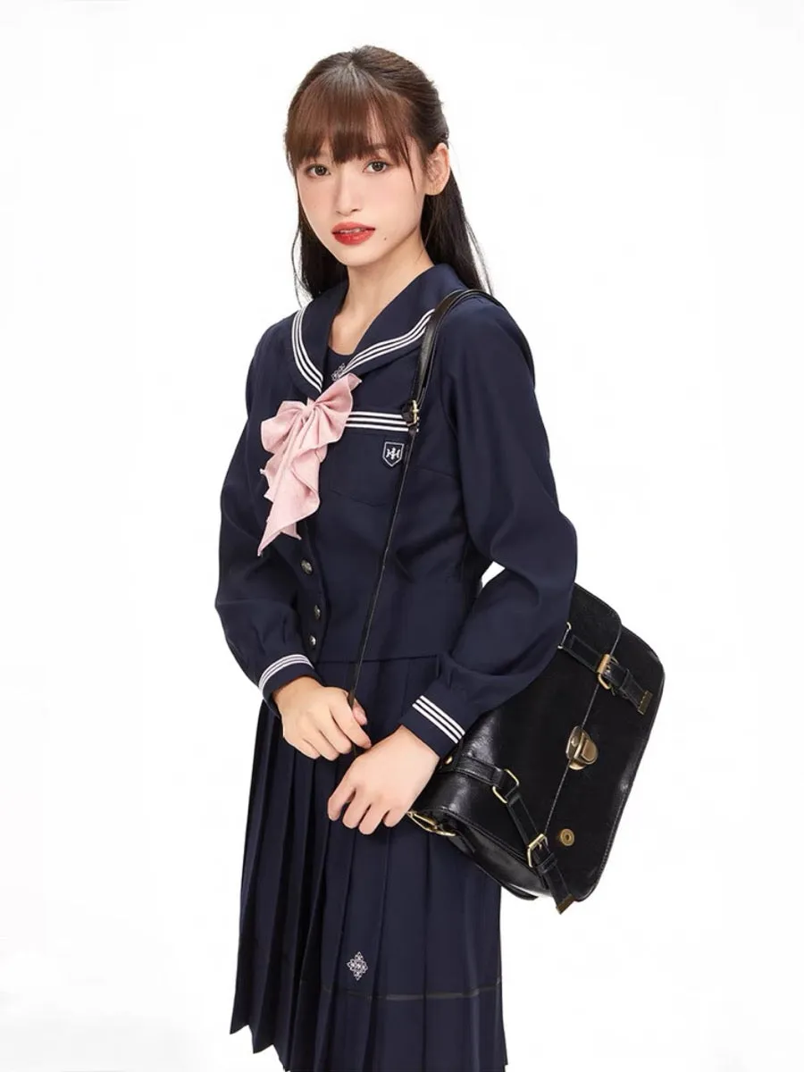 Sakura Petals High-Waist Pleated JK Uniform Midi Skirts