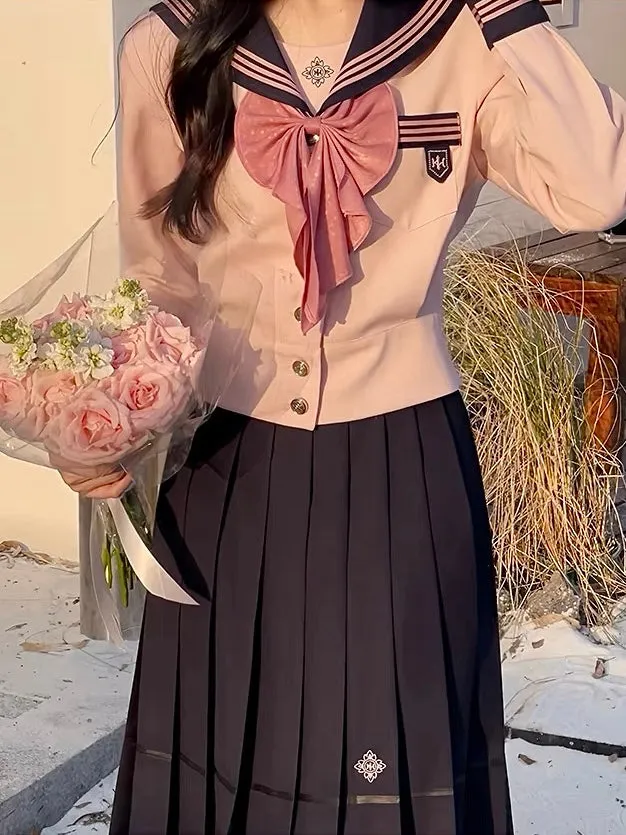 Sakura Petals High-Waist Pleated JK Uniform Midi Skirts