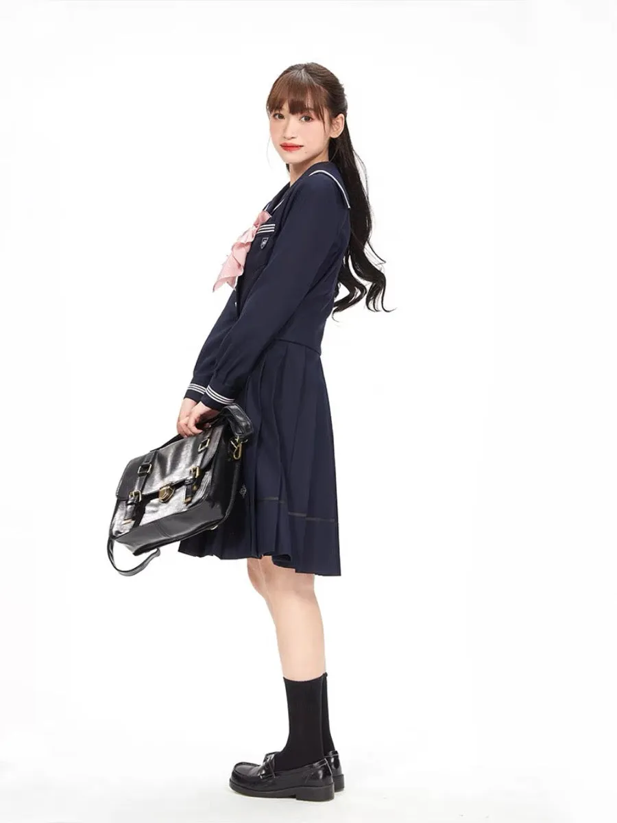 Sakura Petals High-Waist Pleated JK Uniform Midi Skirts