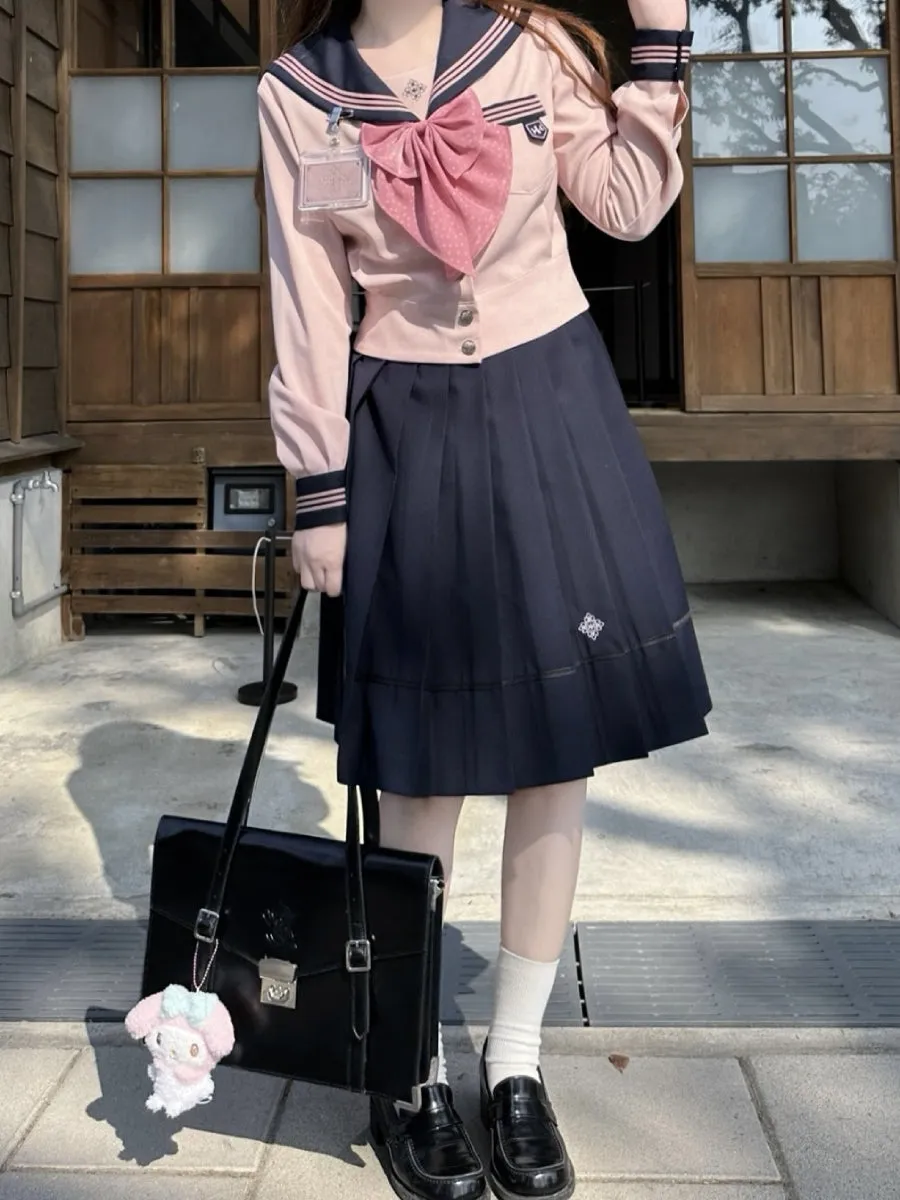 Sakura Petals High-Waist Pleated JK Uniform Midi Skirts