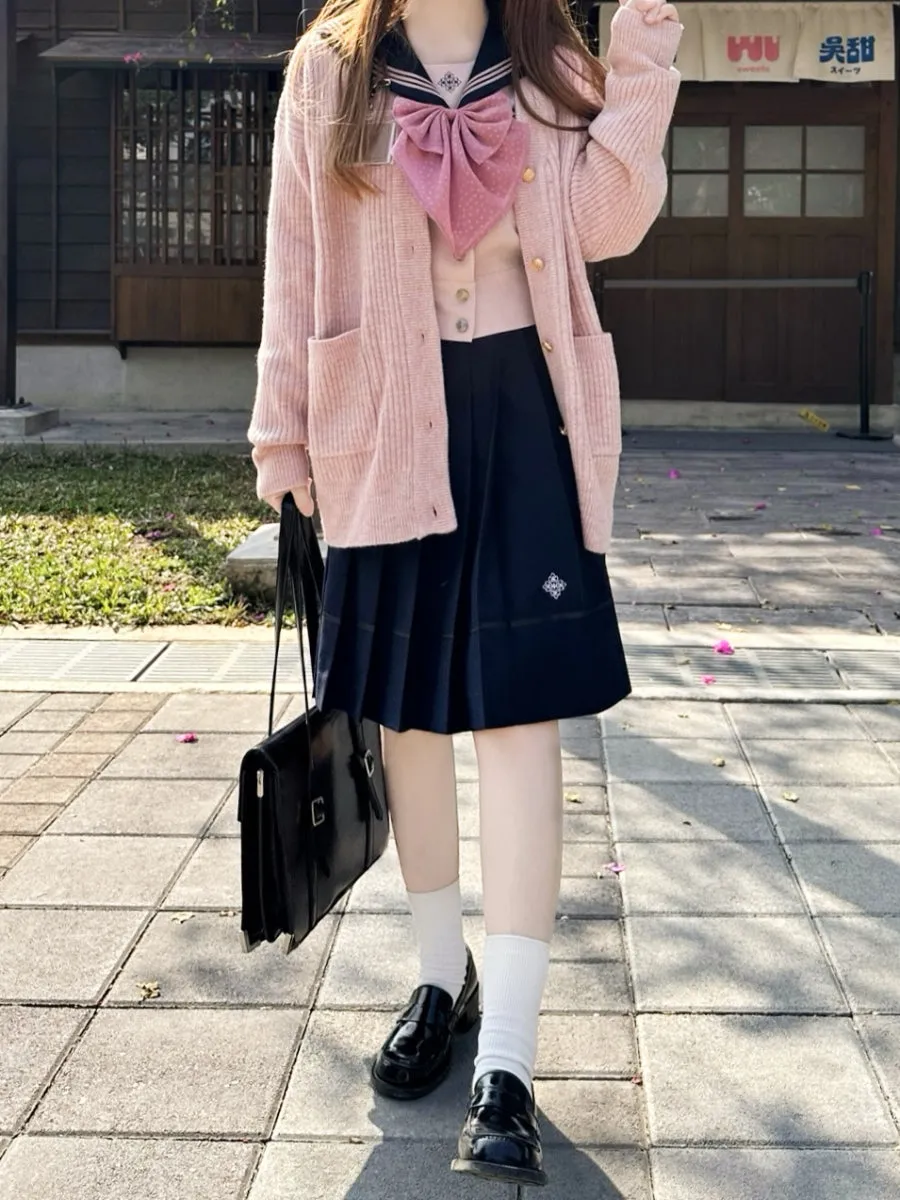 Sakura Petals High-Waist Pleated JK Uniform Midi Skirts